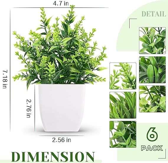 Deer Rose Mini Artificial Plants in Vases for Bedroom Living Room Decoration, 6pcs